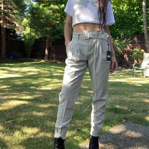 DKNY Oversized Belted Tweed Pleated Trousers